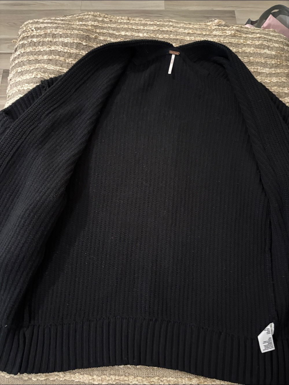 Free People Black Cozy Open-Front Black Ribbed Cardigan Sweater Size S - Picture 7 of 13
